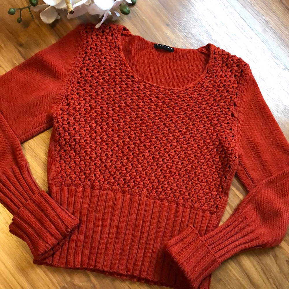 Burnt Orange SISLEY Honeycomb Knit Sweater Size S